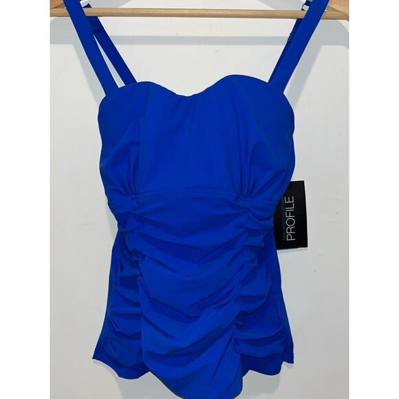 NWT Profile Royal Blue Ruched Tankini Top With Double Straps Size 34D Mrsp $98 - Picture 2 of 10